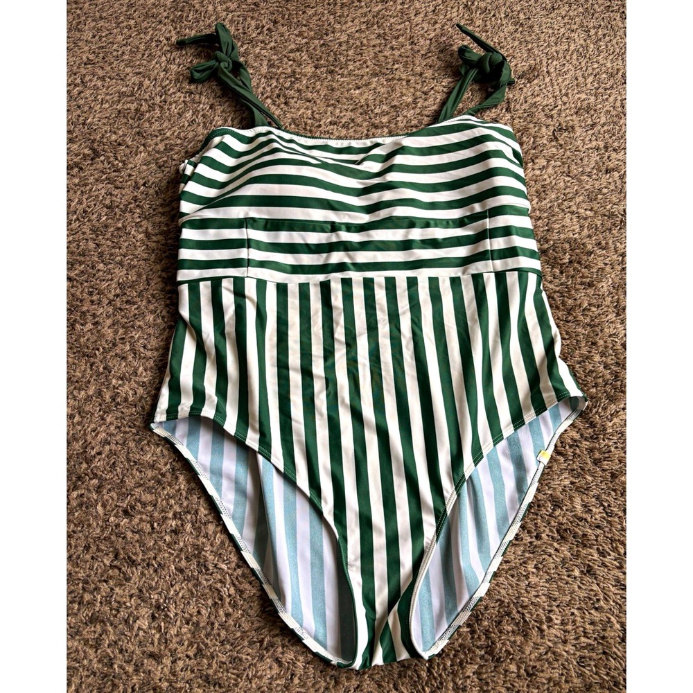 SummerSalt One-Piece Swimsuit Green/White Striped Size 18